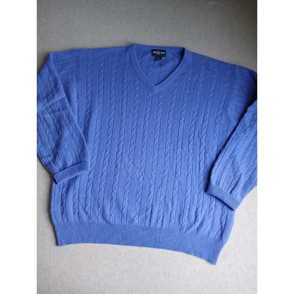 Alan Flusser Sweater Large 100 Cashmere Cable Knit V Neck Preppy Classic